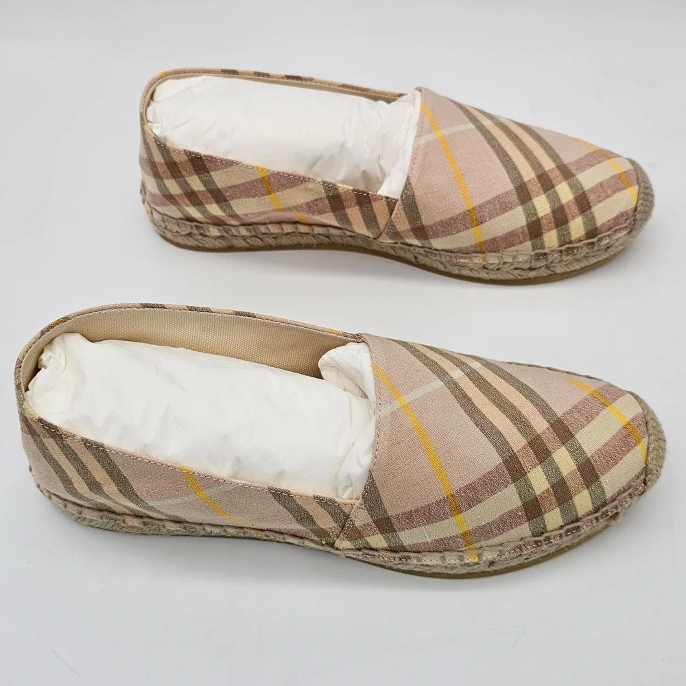 Burberry Espadrille Women Mews Teacup IP Check Tan Canvas Slip On Flat Sz 7, 37